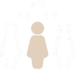 Icon style outline of people with one of a different color in the front